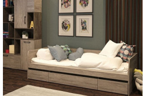 Кровать 900 с ящиками, Денвер Риббек серый